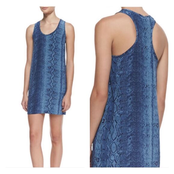 JOIE 100% Silk Blue Snakeskin Print Peri B Charmeuse Dress, Sz XS - Picture 1 of 12